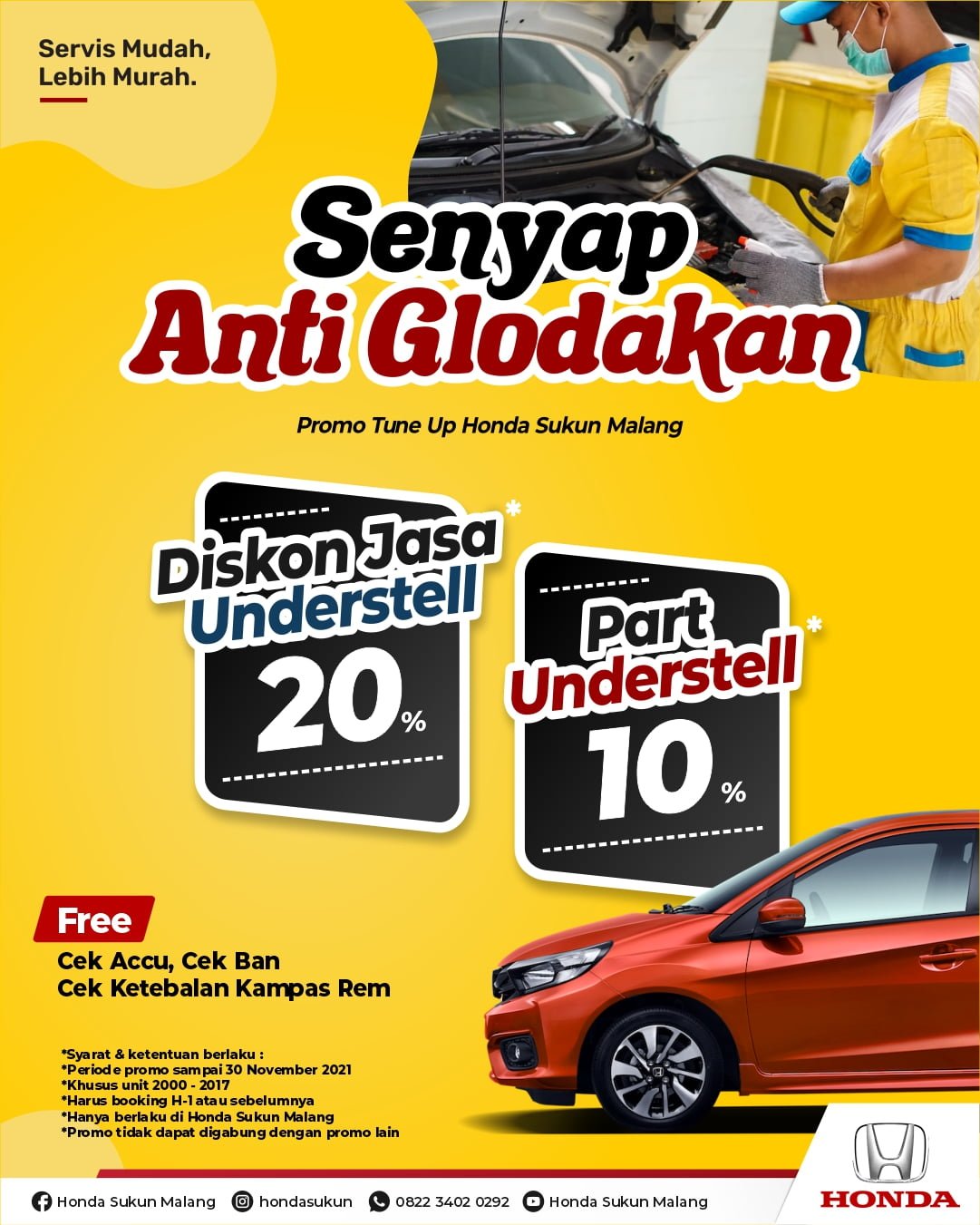 Promo Service Senyeap Anti Glodakan Honda Malang