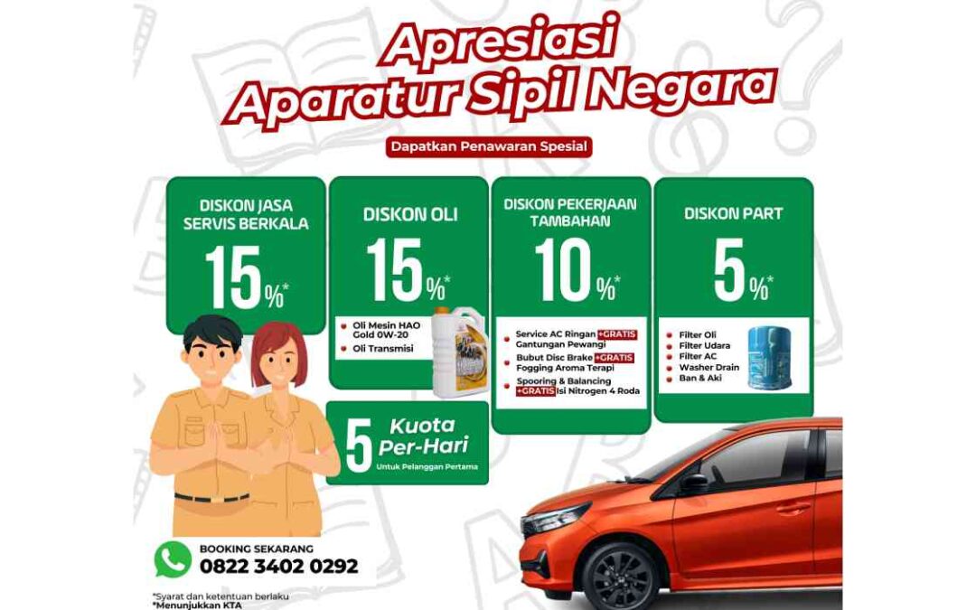 Promo Eksklusif Apresiasi ASN, Diskon Service Mobil Hingga 15%