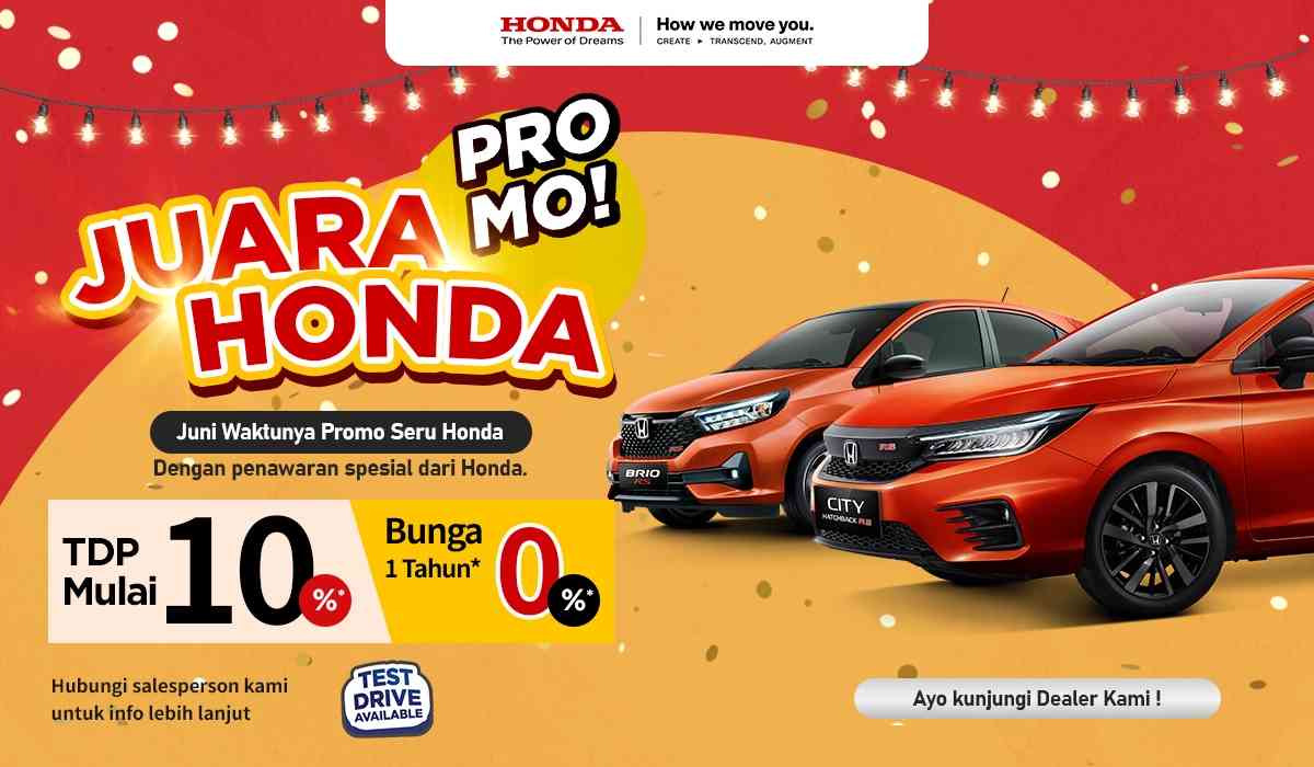 Juara Bareng Honda! Tawaran Spesial Beli Mobil Honda TDP Mulai 10%