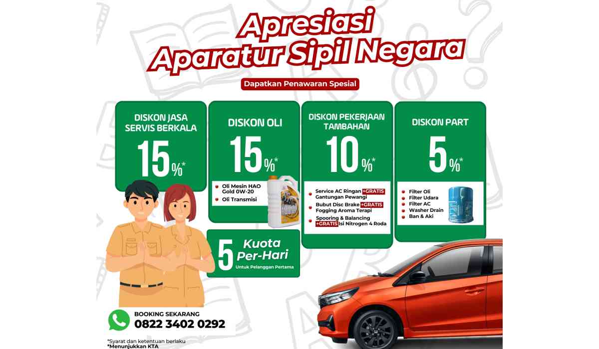 Penawaran Spesial untuk ASN! Diskon Service Mobil hingga 15%, Terbatas 5 Kuota Tiap Hari!