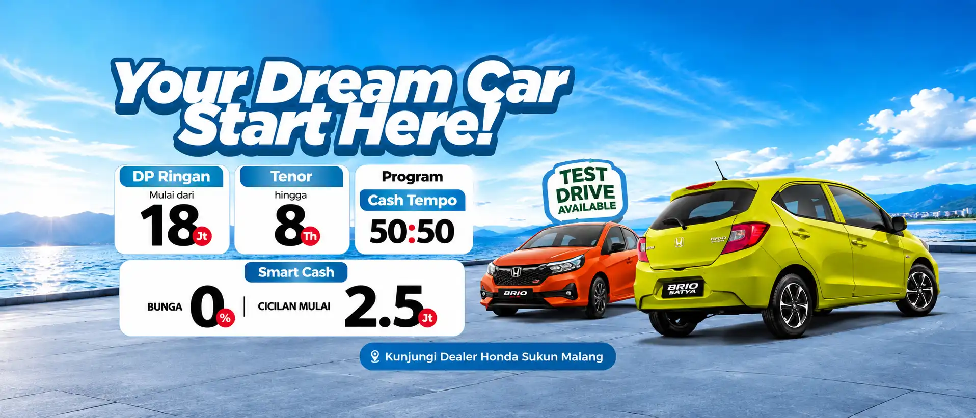Wujudkan Mobil Impian Mulai Hari Ini Lewat Promo Honda Brio di Sukun Malang: DP 18 Juta dan Bunga 0%